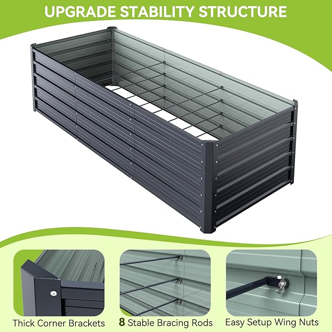 Ohuhu 8x3x1.9FT Metal Raised Garden Bed Outdoor, Reinforced Galvanized Steel Rustproof Planter Box, 100% Non-Toxic, 341 Gal Large Capacity Heavy Duty Raised Beds for Growing Vegetables Flowers Herbs