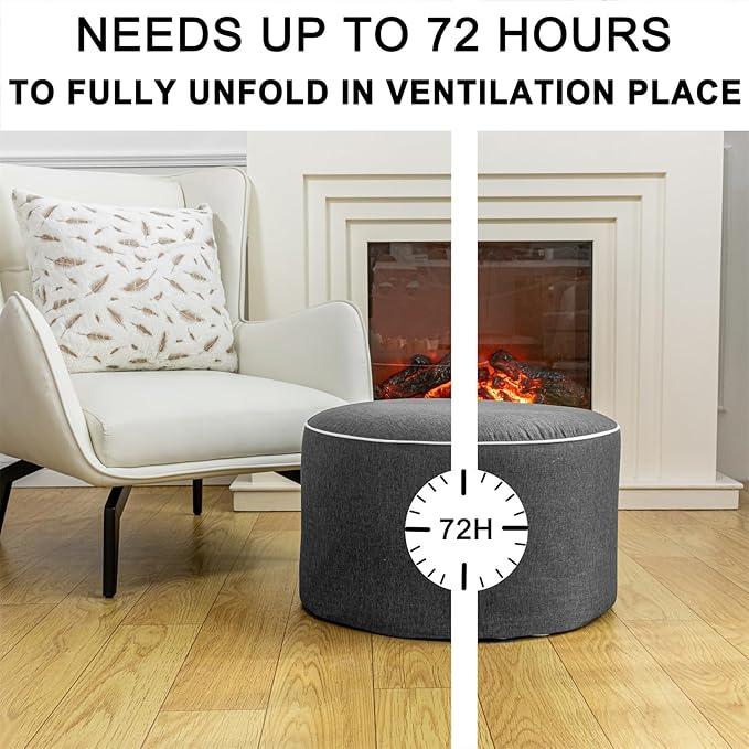 Outdoor Ottoman Outdoor Ottomans for Patio 19x12 Inches Modern Lightweight Foam Stuffed Pouf Outdoor Footstool Footrest Foot Stool Waterproof (Dark Gray)