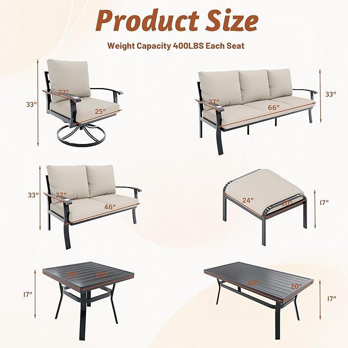 HOMREST Outdoor Loveseat Aluminum Patio Furniture Sofa, All-Weather Metal Outdoor Couch with Cushions, Beige