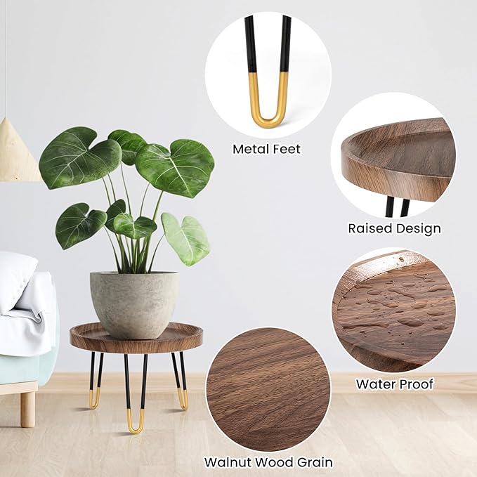 Plant Stand Indoor Outdoor, Mid Century Style Walnut Wood Color Plant Stand,Waterproof Design Modern Plant Table,Easily Assemble Come With Tools,Nice For Room Decor (M)