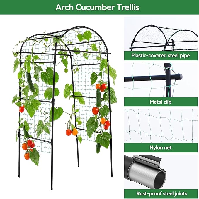 Lalahoni Garden Arch Trellis for Climbing Plants Outdoor, 80 Inch Tall Grape Metal Vine Plants Support Flower Vegetable Tomato, Cucumber Trellis for Raised Bed, Black