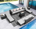 NICESOUL 13 Piece Outdoor Furniture with Fire Pit, Gray Wicker Patio Sectional with Fire Pit & Chaise Lounge, Modular 29.3" Highback Large Size Sectional Sofa for Outside Pool Backyard