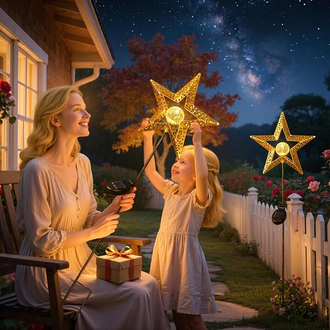 Star Solar Lights Garden Outdoor Decor Waterproof Metal Solar Stakes Lights for Patio Yard Walkway Lawn Patio Garden Gifts