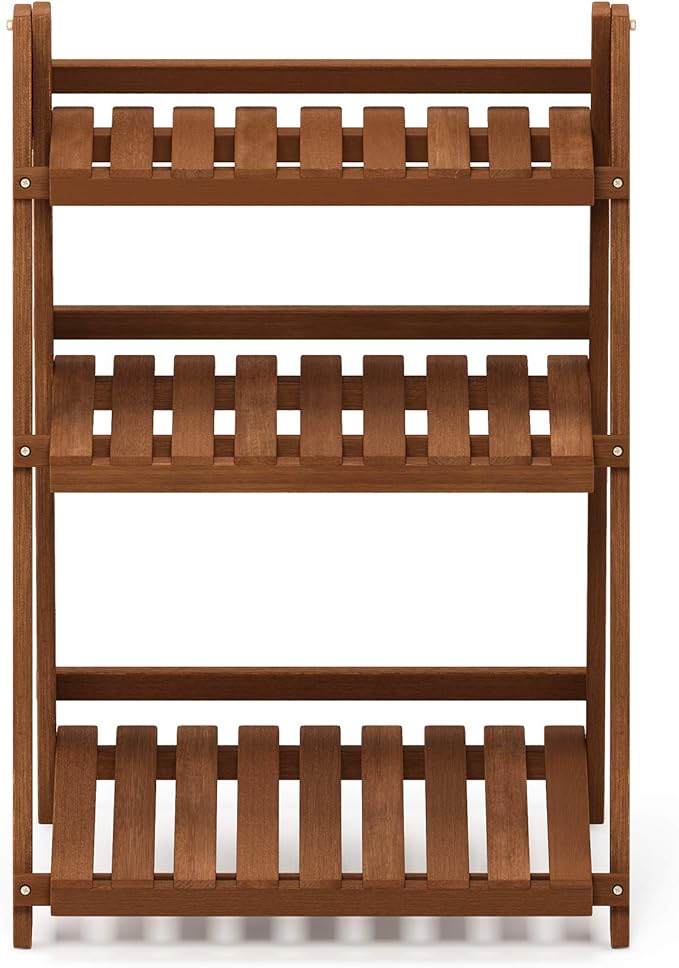 Furinno FG18452 Tioman Hardwood Patio Furniture Outdoor 3-Tier Flower Rack, Natural