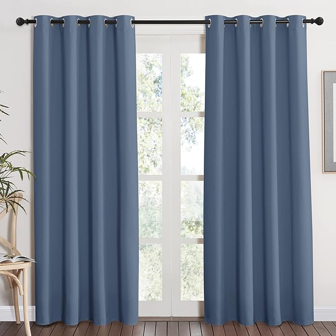 NICETOWN Blackout Curtain Panel - (Stone Blue Color) Light Blocking Room Darkening Window Drape for Nursery/Bedroom, Ring Top, W52 x L84, 1 PC