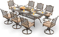 9-Piece Cast Aluminum Patio Furniture, Outdoor Dining Sets for 8 Include 87" Rectangular Patio Dining Table and 8 Swivel Chairs with Cushions & Umbrella Hole(Bronze)