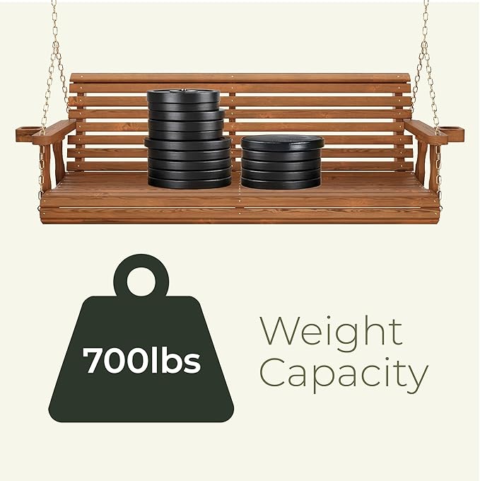 Amish Casual 5 Foot Roll Back Porch Swing with Cup Holders in Semi-Solid Black Stain - Amish Made in The USA from Treated Pine Heavy Duty 700 Lb. Weight Capacity