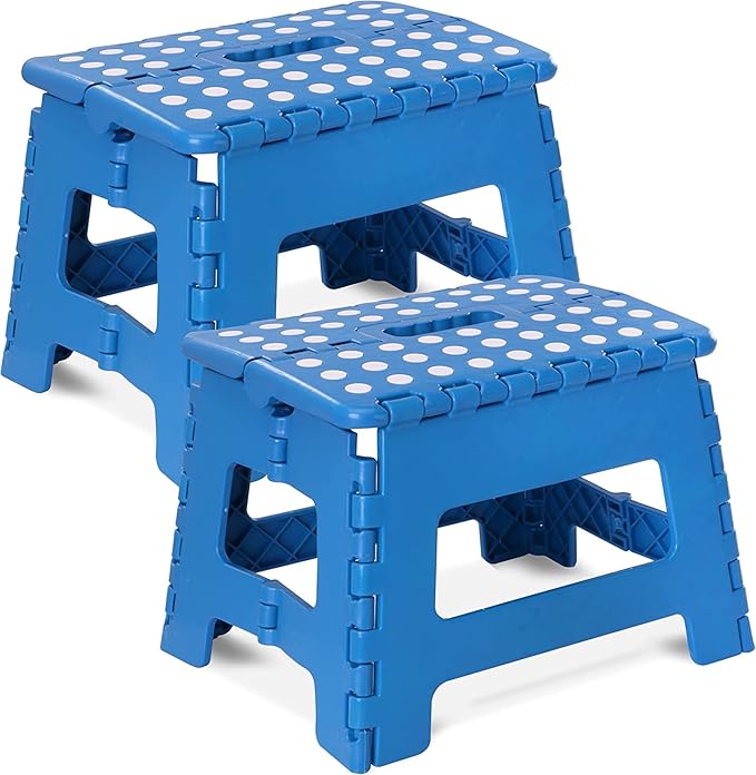 Utopia Home Folding Step Stool with Handle – 9 Inch Anti Slip Collapsible Stool – Holds Up to 300 lbs – Sturdy Plastic Step Stool Foldable for Kitchen, Bathroom and Home Use (2-Pack, Blue)