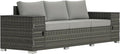 Outsunny 3 Seater Wicker Sofa with 2 Storage Side Tables and Thickened Cushions, Rattan Outdoor Patio Sofa with Wide Armrests, Wicker Outdoor Couch for Porch, Garden, Backyard, Gray