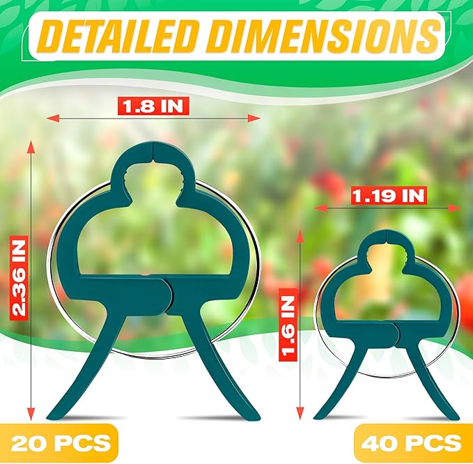 Tomato Plant Support Clips – 60 Pcs Reusable Plastic Garden Clips in 2 Sizes for Upright Growth of Vegetables, Flowers & Vines