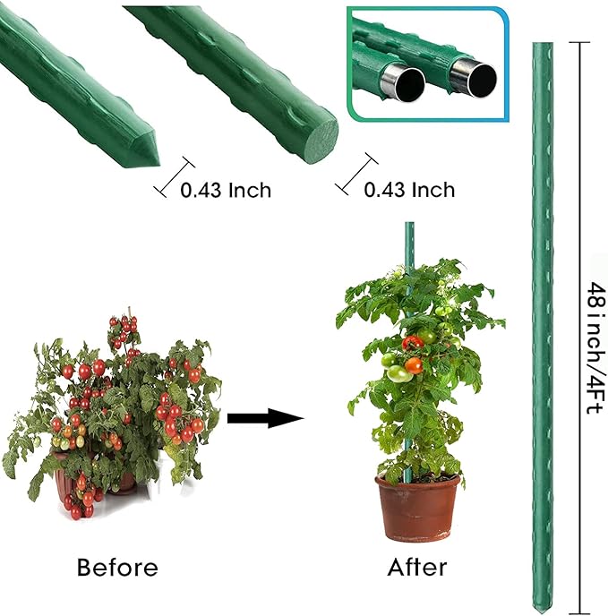 4Feet 48inch Garden Stakes Sturdy Plant Sticks Support Tomato Stakes for Vegetable,Pack of 20