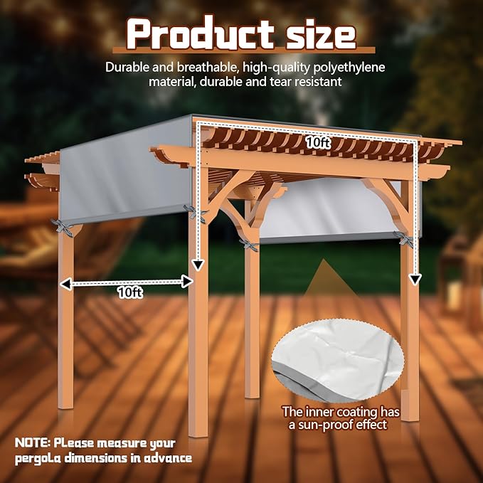 Universal Pergola Replacement Canopy Outdoor Canopy Shade Cover Waterproof Shade Top Cover for Outdoor Patio Porch Backyard(10 x 10 ft,Gray)