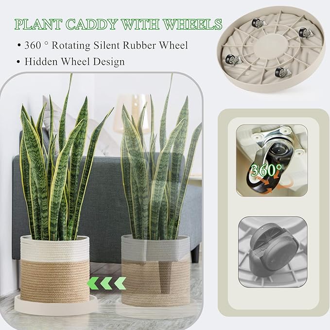 2 Pack Plant Caddy with Wheels, 12" Rolling Plant Stand 165 LBS Heavy Duty with Hidden 360 ° Rotating Silent Wheel Wheels for Outdoor Indoor Large Plant Pots, Flower Pot, Patio