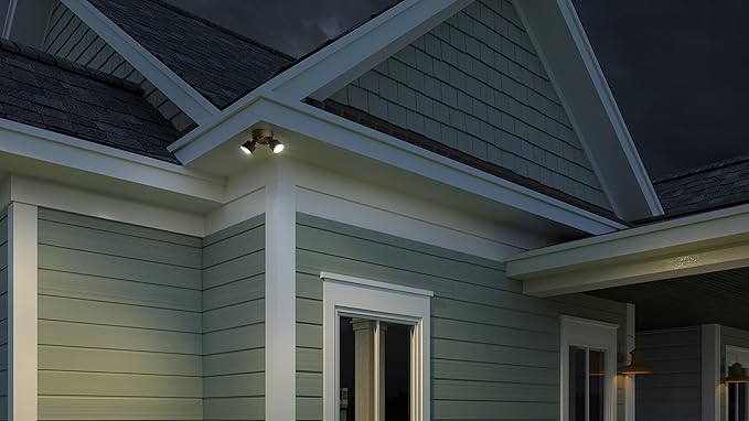 Lithonia Lighting HomeGuard 2-Light LED Outdoor Flood Lights, Wall or Ceiling Mount Outdoor Lights, 4000K Cool White, Round Heads, Dark Bronze (HGX LED 2RH 40K 120 DDB M2)
