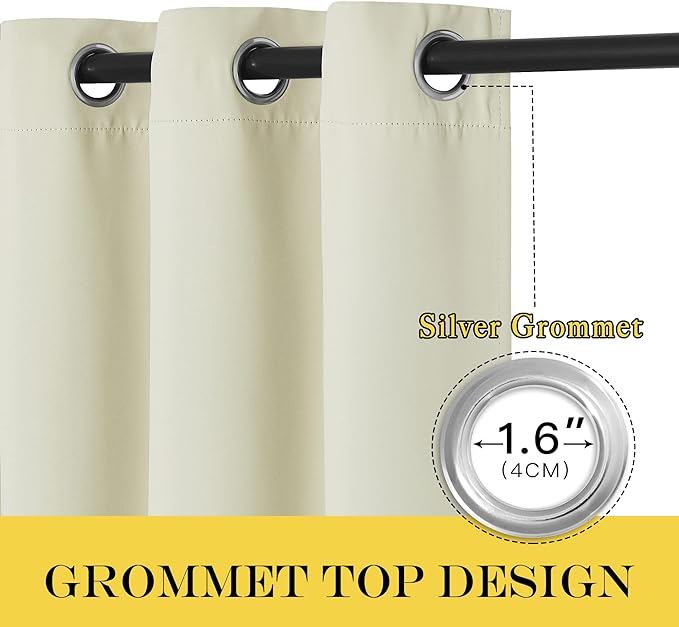 NICETOWN Blackout Living Room Curtain 102 inch Length - Grommet Thermal Insulated Cold & Heat Blocking Window Treatment Sound Reducing Drape for Bedroom (Beige, 1 Piece, W66 x L102)