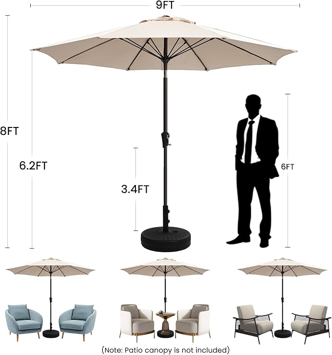 Ayge 9FT Large Outdoor Patio Umbrella Market Table Umbrella-UV Resistant, Easy Push Button Tilt and Crank, 8 Sturdy Fiberglass Ribs Heavy-Duty Pool Umbrella for Deck, Backyard,Garden,Red