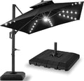 Best Choice Products 12x12ft LED Cantilever Patio Umbrella w/Base Included & 360° Rotation, Large Solar Offset Hanging Outdoor Sun Shade for Deck, Backyard Table w/Stand & Lights – Black
