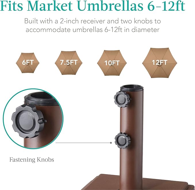 Best Choice Products Fillable Mobile Umbrella Base, Heavy Duty Base, Square Tiered Market Stand for Patio, Deck, Outdoor w/ 4 Wheels, 2 Locks, 2 Knobs, 120lb Capacity - Brown