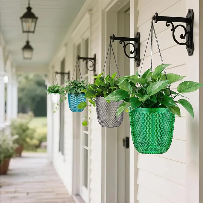 QCQHDU Self Watering Hanging Pots, 2 Pack 7.2 Inch Hanging Planters for Plants Indoor, Outdoor Flower Pots with Drainage Holes and 3 Hooks Chains for Garden Home (Emerald)
