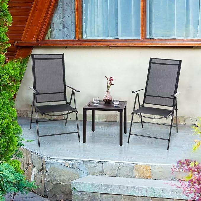 PHI VILLA Outdoor Patio Side Table Set of 2, 19" Small Black Metal Square End Table, Outside Coffee Bistro Table for Porch, Deck, Balcony, Indoor