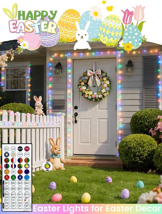 Smart Color Changing Easter Lights with Remote & App Control, 66FT 200LED RGB Pastel String Light with Timer, Music Sync Multiple Modes Twinkle Christmas Light Waterproof Indoor Outdoor Easter Decor