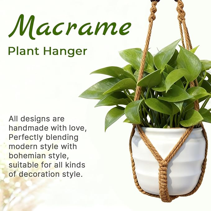Macrame Plant Hanger, Up to 4-15 inch Pots, Wood Beads Cotton Hanging Planter Holder for Indoor Outdoor Boho Home Decor, 35 Inch, Set of 2 (Brown)