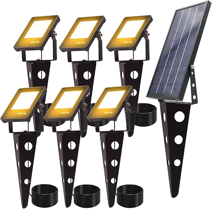 Solar Spotlights Outdoor Waterproof, Zeta 6-in-1 Spot Lights Metal Warm White Auto On/Off Dusk to Dawn Landscape Flag Pole Uplights for Outside House Trees Garden Yard Driveway Pathway Lawn