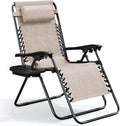 Nestl Zero Gravity Chairs, Portable Patio Lounge Chair Outdoor with Pillows & Cup Holder Trays, Adjustable Steel Mesh Reclining Camping Chair, Folding Patio Lawn Chair for Deck, Beach, Yard - Beige
