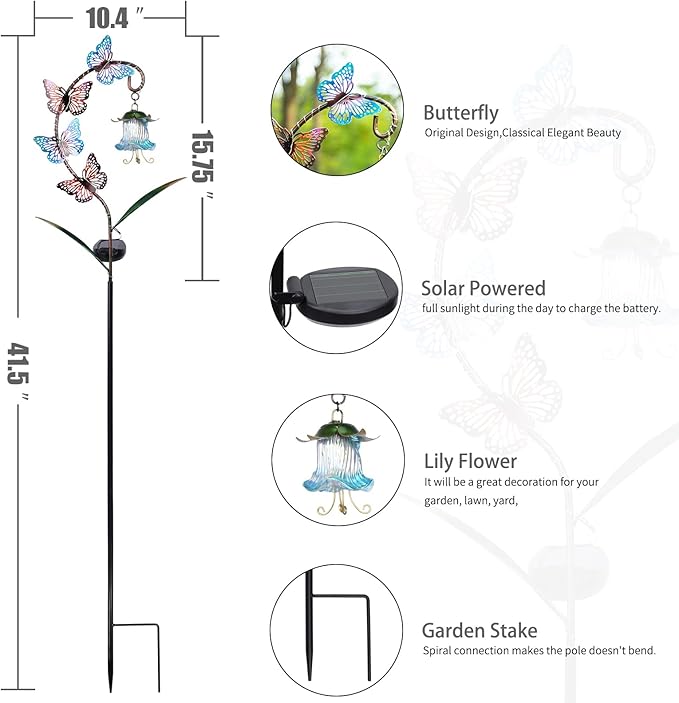 Bshine Solar Butterfly Lights Outdoor Garden Decoration Valentine's Day, Metal Stake Waterproof Hanging Flower Solar Lights, Garden Decoration Outdoor Terrace, Yard, Path and Lawn Ornaments