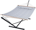 SUNCREAT 55 Inch Extra Large Double Hammock with Stand, 475lbs Capacity, Outdoor Portable Hammock with Hardwood Spreader Bar, Extra Large Pillow, Grey