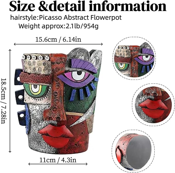 Picasso Abstract Face Flower Pot,Unique Resin Crafted Planter with Drainage Holes,Interesting Colorful Planter with Human face,for Indoor and Outdoor Botanical Home décor (Serious)