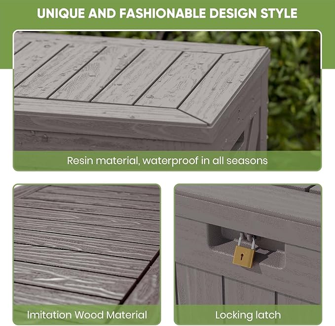 Patiowell 120 Gallon Large Deck Box, Outdoor Lockable Storage Box for Gardening Tools, Waterproof Deck Box for Patio Furniture, Brown
