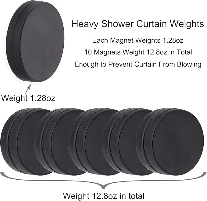 Magnetic Shower Curtain Weights, Rubber Covered Heavy Duty Weights, Prevent Curtain Liner from Blowing Around, Work for Drapery, Tablecloth, Flag, Outdoor Curtain 4 Pairs(Pack of 8)