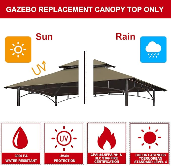 Eurmax USA High Performance Grill Gazebo Canopy Replacement Cover 5x8 BBQ Shelter Top(Cocoa)
