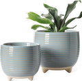 LE TAUCI Ceramic Plant Pots, 5.1 + 6.4 Inch Footed Pots for Plants, Modern Flower Pots for Home and Office, Indoor Planters with Drainage, Reactive Glaze Gray