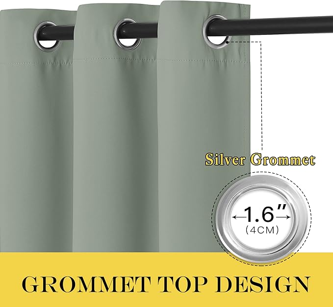 NICETOWN Blackout Sage Green Curtain for Classroom, Thermal Insulated Grommet Room Darkening Window Treatment Sound Reducing for Bedroom/Home Office, 1 Panel, W46 x L63
