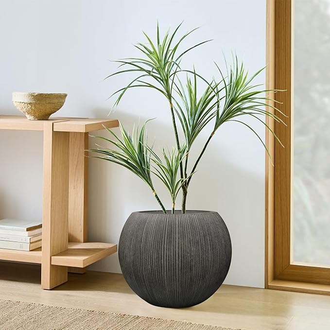 11.8" H X 14.5" D Round Plastic Planter with Drainage Hole & Plug, Large Lightweight Plant pot ,Recyclable ,Durable, Weather/UV Resistant for Indoor Outdoor, (8.9" Opening), Vintage Black