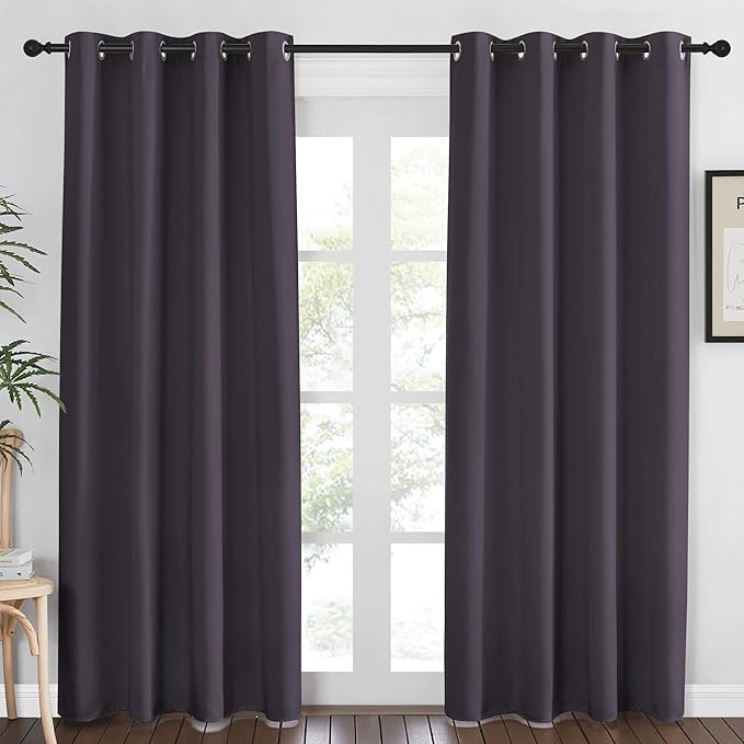 NICETOWN Blackout Curtains 84 Inch Length, Thermal Insulated Room Darkening Drapes Grommet Window Covering for Living Room Bedroom (W52 x L84 Inch, 1 Panel, Greyish Purple)