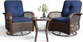 Aoxun 3 Pieces Patio Furniture Set, Patio Swivel Rocker Chairs Set of 2, Wicker Outdoor Bistro Set with Rocking Chair, Thickened Cushions and Table for Porch (Blue)