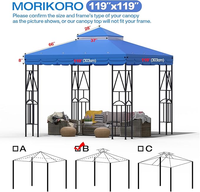 10x10 Canopy Replacement Top Double Tiered Gazebo Cover for Yard, Patio & Garden Durable Sunshade Replacement (Blue with lace)