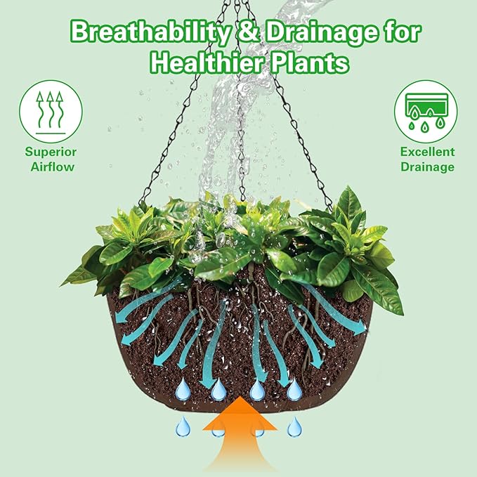 Hanging Baskets for Plants Outdoor, 12 Inch 3 Pack Hanging Planters for Outdoor Plants, Breathable Water-Draining, Hanging Pots for Plants Indoor with Chain Hanging Pot for Garden Porch Patio Balcony