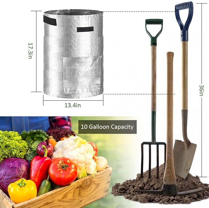 JJGoo Potato Grow Bags, 4 Pack 10 Gallon Potato Planter with Flap and Handles Planter Pots for Onion, Fruits, Tomato, Carrot - Grey