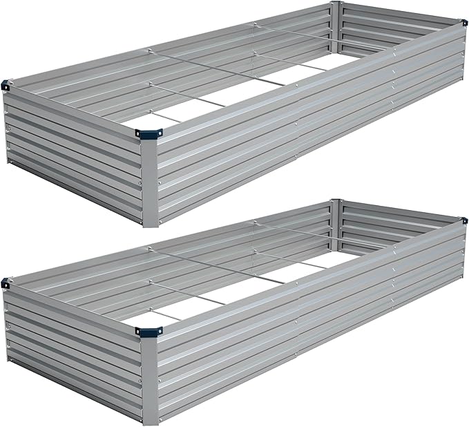 Vengarus 10x3x1FT (2 Pack) Galvanized Raised Garden Bed Kit, Outdoor Metal Planter Box for Vegetables, Rectangular Steel Container, Easy Assembly (Sliver)