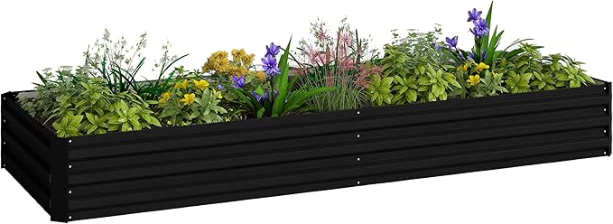 Outsunny Galvanized Raised Garden Bed, 8' x 3' x 1' Metal Planter Box, for Growing Vegetables, Flowers, Herbs, Succulents, Black