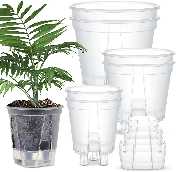 Self Watering Pots for Indoor Plants with Deep Reservoir and High Drainage Holes for Outdoor Plants and Flowers, Bare Root Planter(4.72'', 5.91'', 7.09'',Clear,6 Pcs)