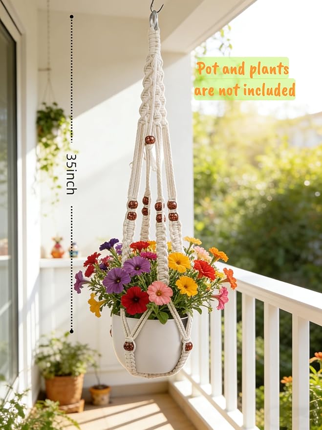 35 inch Macrame Plant Hanger for 5-10 Pot Indoor wall Window Boho Long Crochet White Rope Hanging Planters for Plant Holder Outdoor (Ivory2)