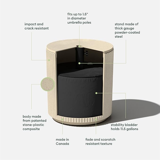 Veradek Umbrella Side Table - Outdoor Patio Table with Umbrella Hole for Porch/Patio | Durable Plastic-Stone Composite Material & Easy Assembly | Modern Coffee, Picnic or Poolside Table