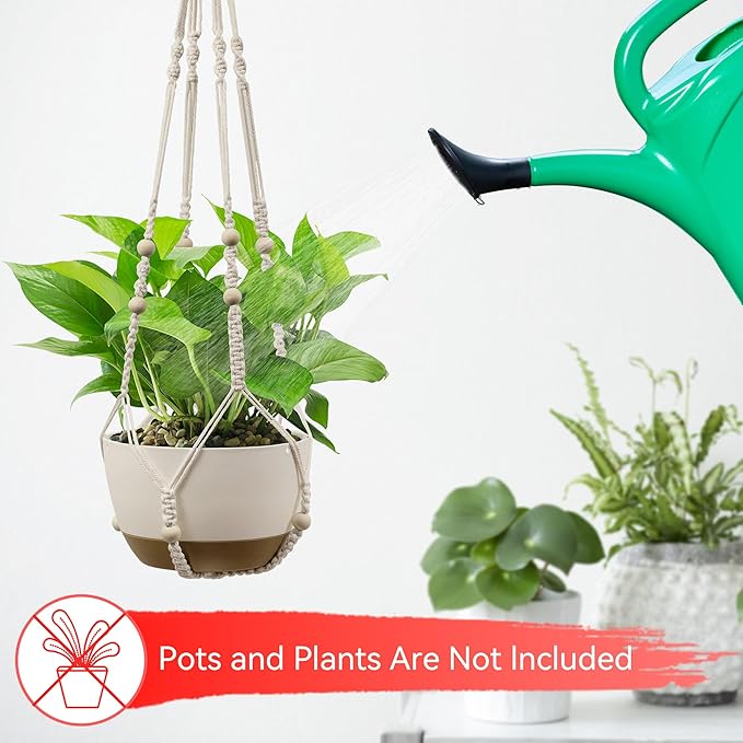USLAI Macrame Plant Hanger Indoor Outdoor, Fits 4 to 15 Inch Pots, Strong Hanging Planter Holder, Boho Home Decor, 72+35 Inch, Ivory (POTS NOT Included)