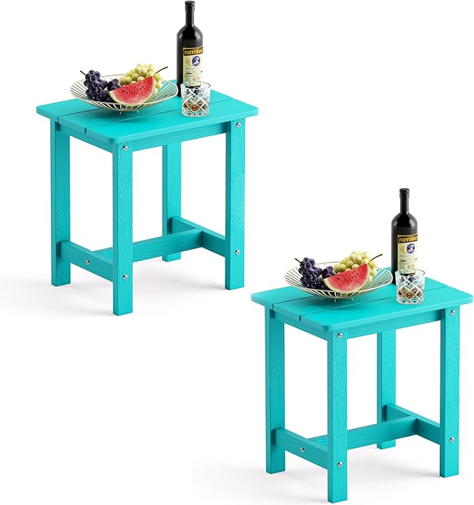 LUE BONA Outdoor Side Table Set of 2, HDPS Small Outdoor Table, Adirondack Side Table, Outside End Table for Patio, Deck, Pool, Weather Resistant/Easy Maintenance, Aruba Blue