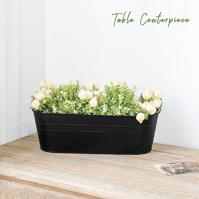Dahey 4 Pcs Metal Hanging Flower Pots for Railing Fence Outdoor Planter 15.7 Inch Hanging Bucket Pots Countryside Window Flower Plant Holder with Detachable Hooks for Garden Yard Home Decor,Black